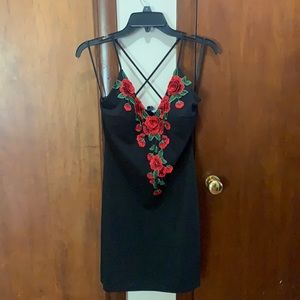 NWT little black dress with rose detail